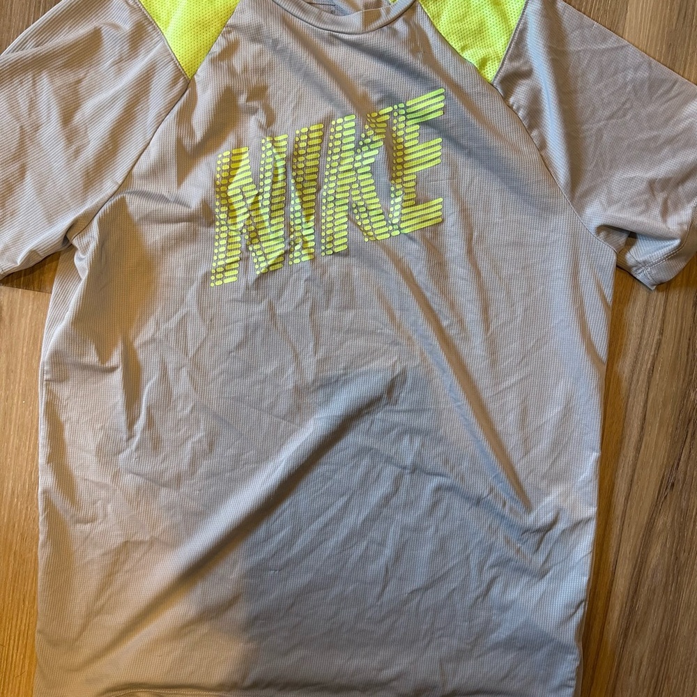 Nike Gray and Neon Yellow T-Shirt
